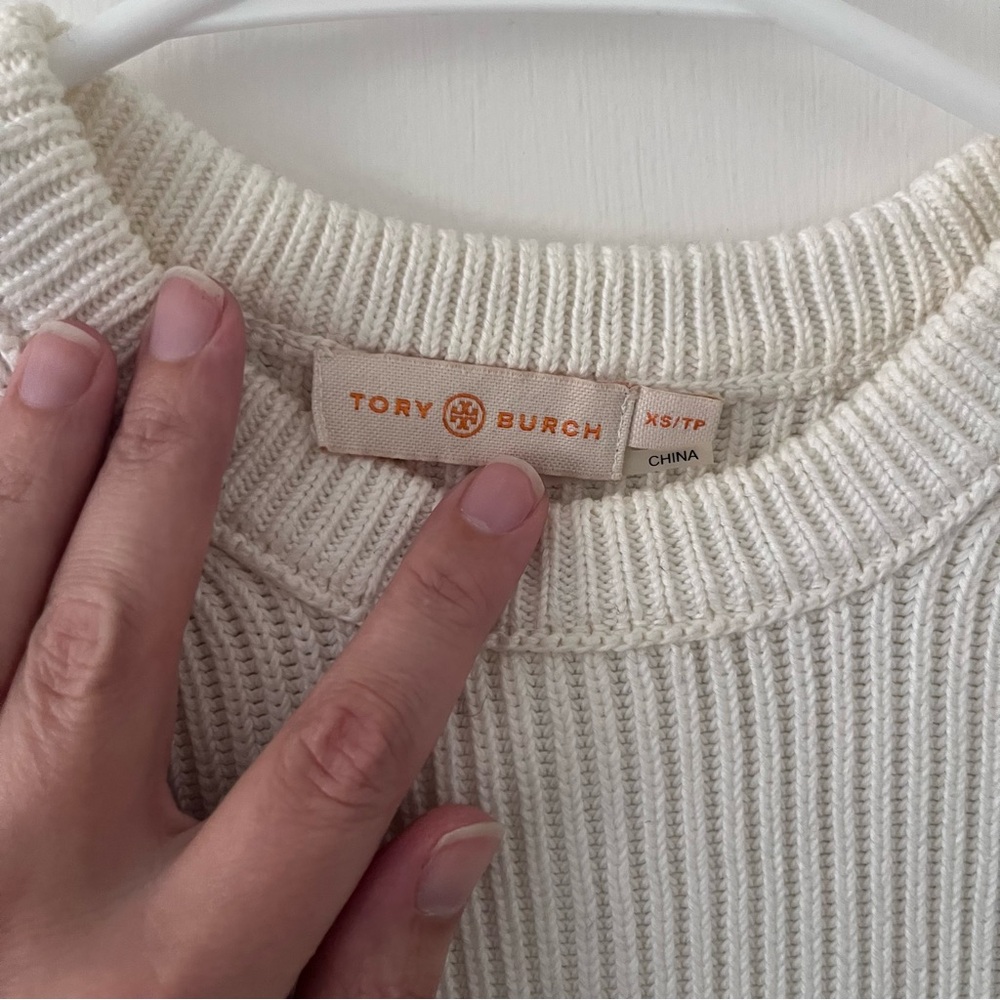 Tory Burch Short Sleeve Sweater Top Blue White 100% Cotton XS - Picture 3 of 12